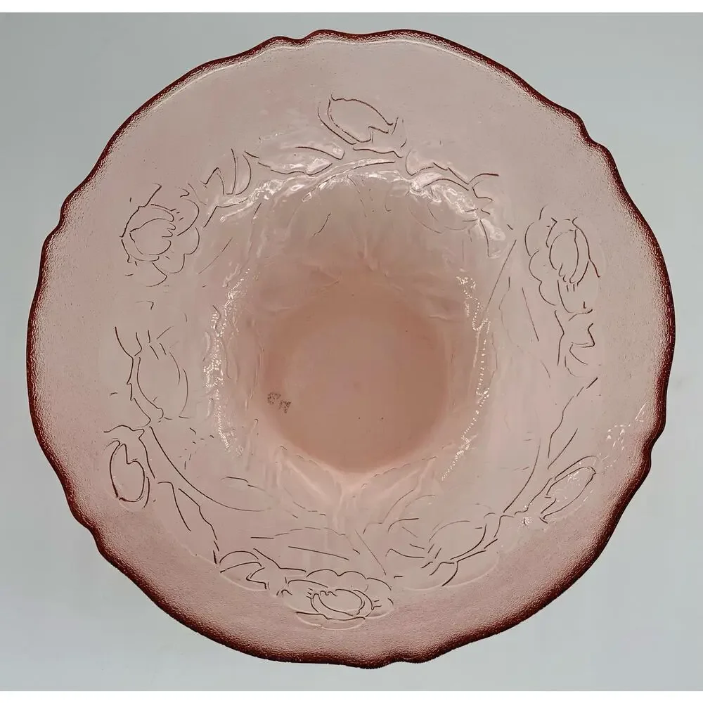 Arcoroc France Glass Bowl Pink Rosaline Pattern 9 Inch Large Serving Rosa Frost